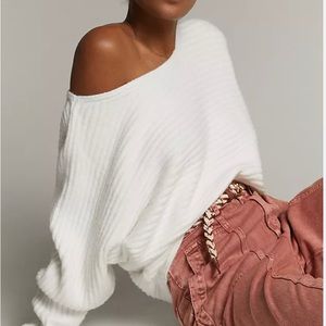 Anthropologie Irina Boat Neck Sweater in White, Size Small